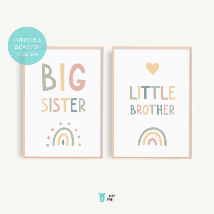 Geschwister-Poster "big sister" / "little brother"