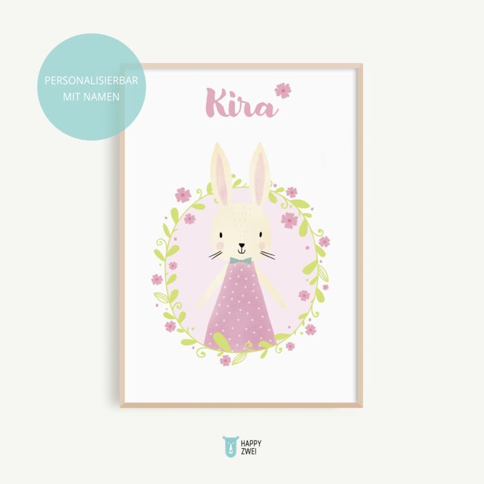 Hase Blumenkranz Namensposter