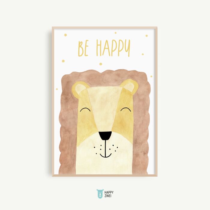 Kinderzimmerposter – Löwe «BE HAPPY»